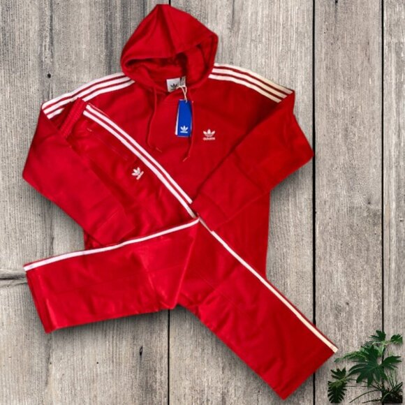 NWT 2 pc red white adidas original hoodie and pants matching outfit set size L - Picture 1 of 7